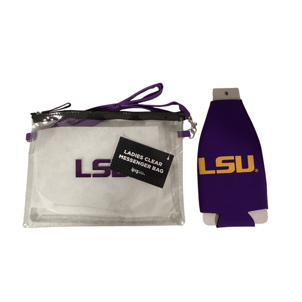 LSU Tigers Ladies Clear Messenger Bag‎ & Can Cooler Set Purple Gold